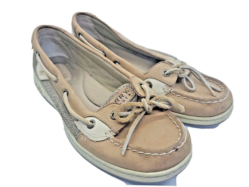 Womens Sperry Top Slider Sz 8.5  Leather Boat Shoe Cushioned Foot Bed Brown